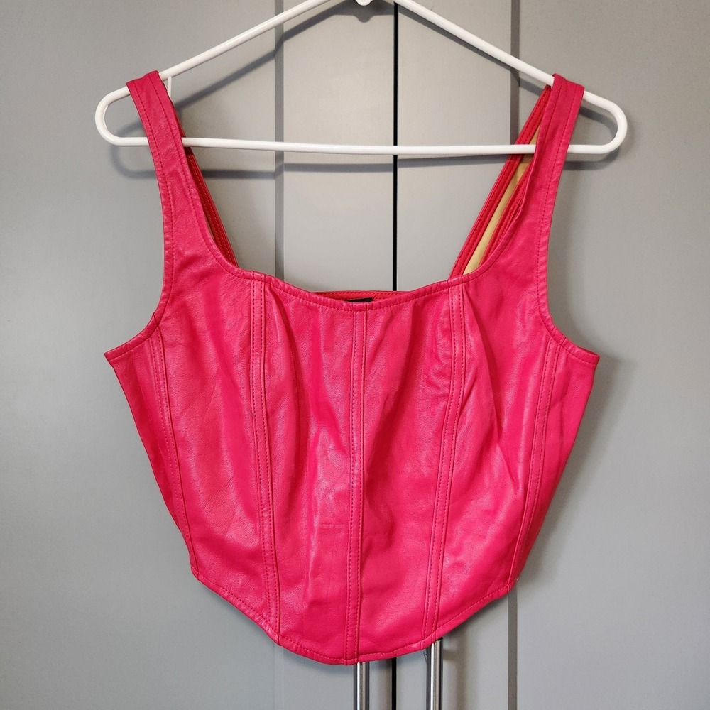 Sincerely Jules Faux Leather Corset Top Large L Hot Pink Bustier Crop Vegan Tank
